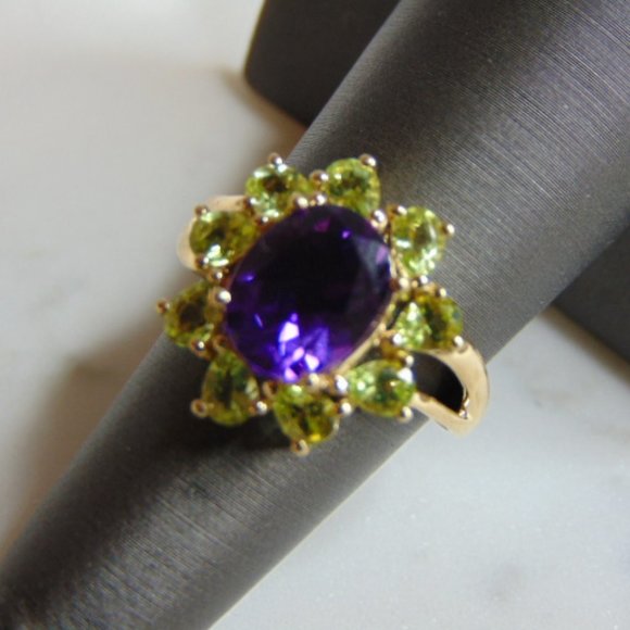 Womens Vintage Estate 14k Gold Amethyst Andradite Ring 5.6g E723